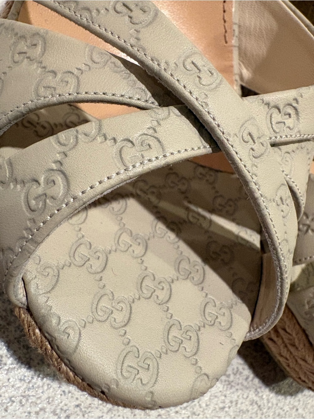 Gucci Beige GG Monogram Espadrille Wedge Sandals Penelope 41.5/11.5 New - Picture 9 of 16